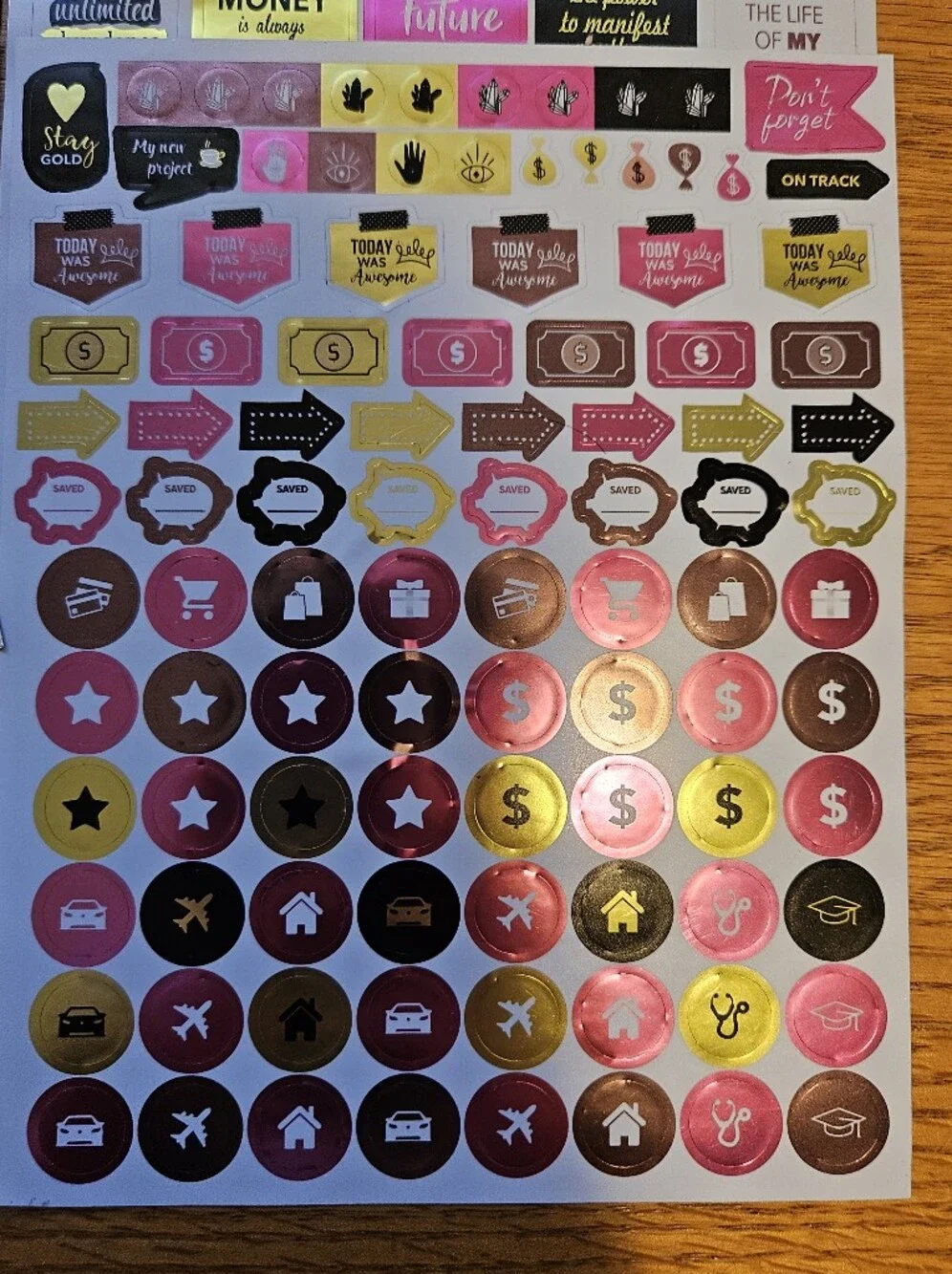 Decorative Planner Sticker Sheet - Pink, Gold, Black